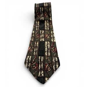 Vintage Christian Dior Tie Olive‎ Green Baroque Art Designer 100% Silk Necktie